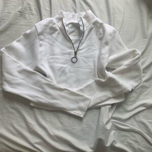 Zara White Ribbed Zipper Top